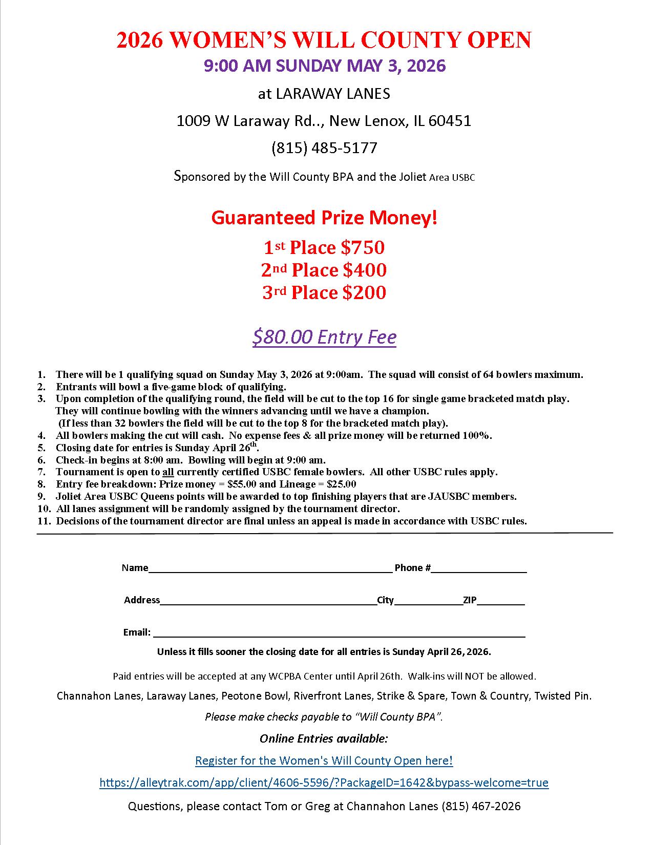 Women's Will County Open Format